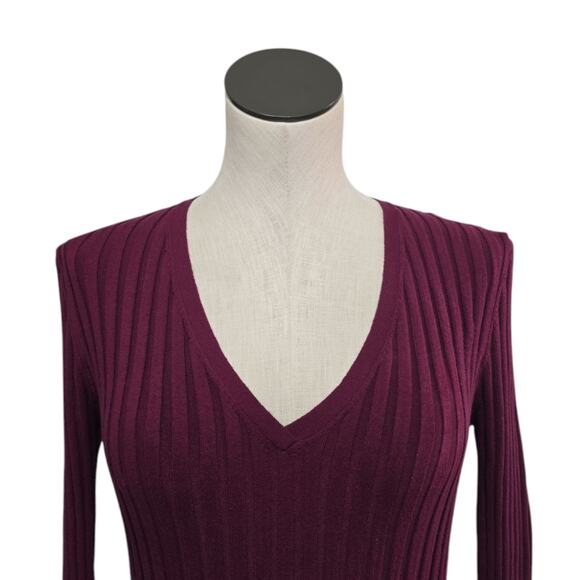 NWT Sundance Ribbed Knit V Neck Top Size Medium Maroon Red Purple Timeless - Picture 7 of 9
